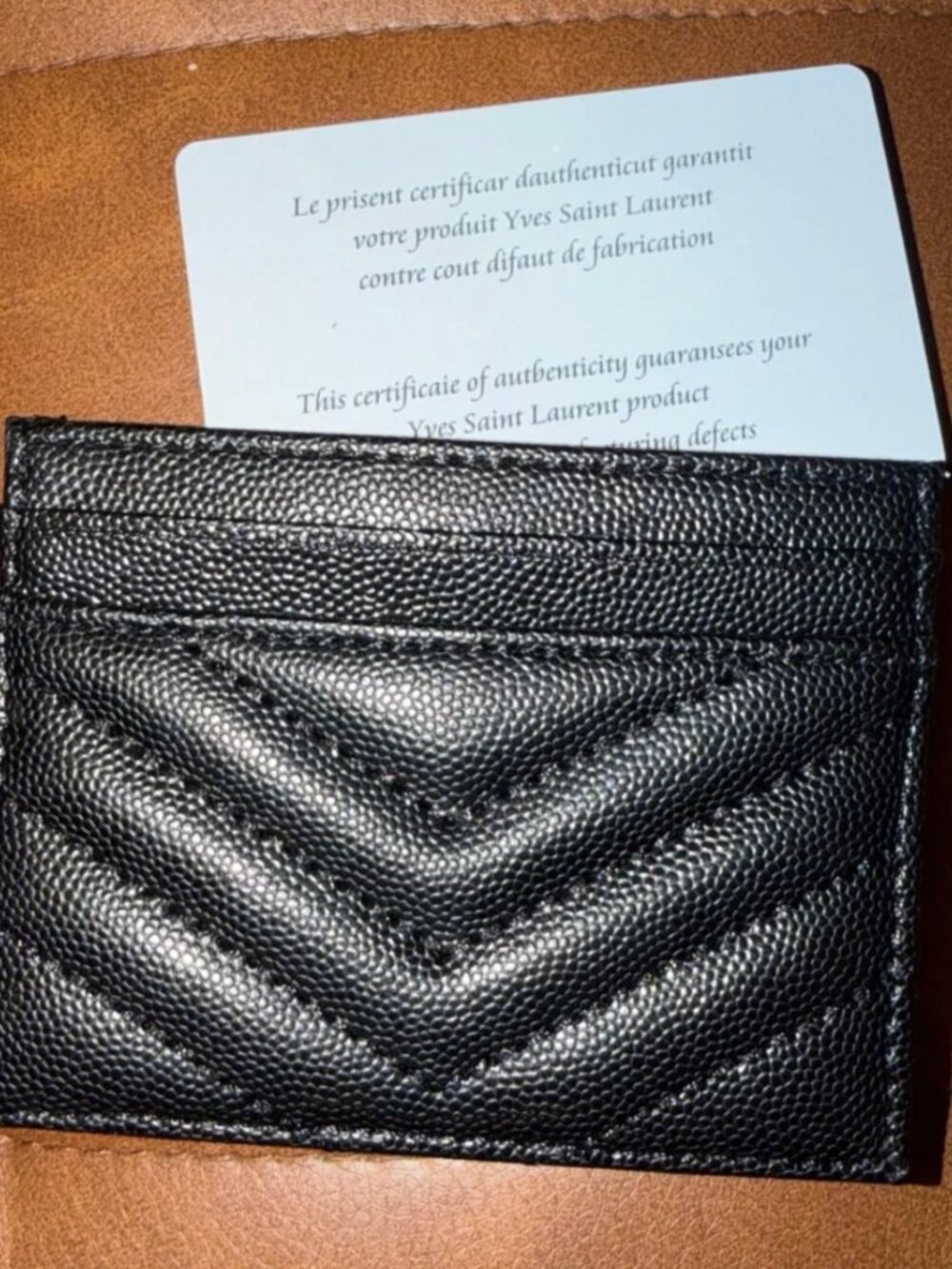 YSL Black Quilted Leather Card Case with Silver Logo - SAME DAY SHIPMENT - Picture 2 of 5